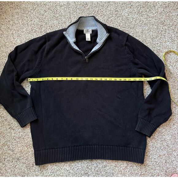 L.L. Bean Mens Double Black 1/4 zip mock neck Sweater, XL; 100% Cotton - Picture 6 of 11